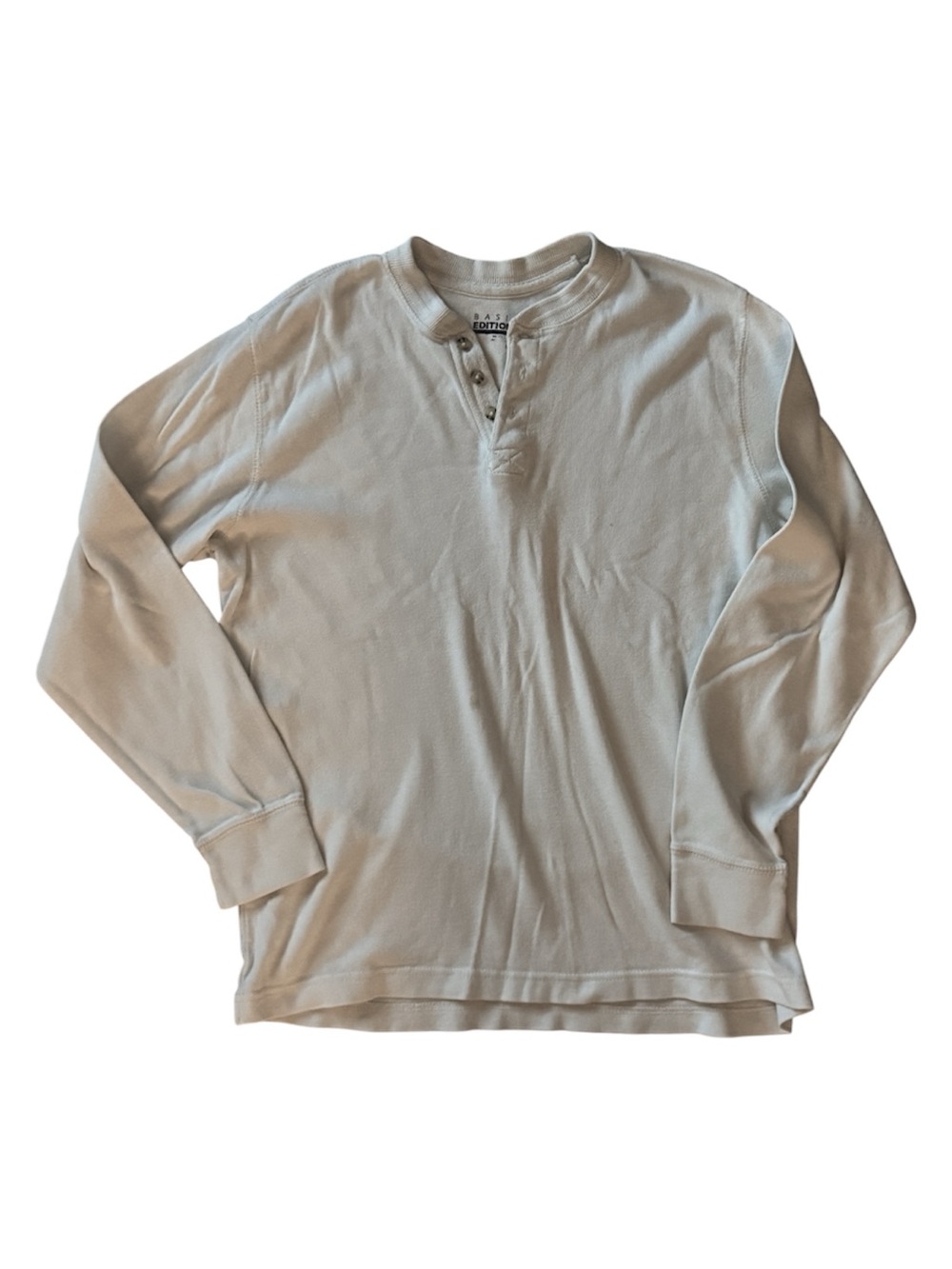 Basic Editions Cream Long Sleeve Henley Shirt Size M 100% Cotton